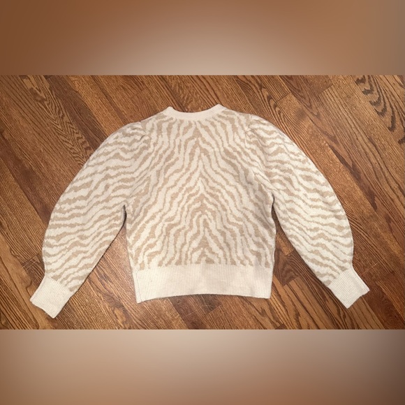 Mango cream and tan animal print puff sleeve sweater wool blend size Medium - Picture 4 of 5